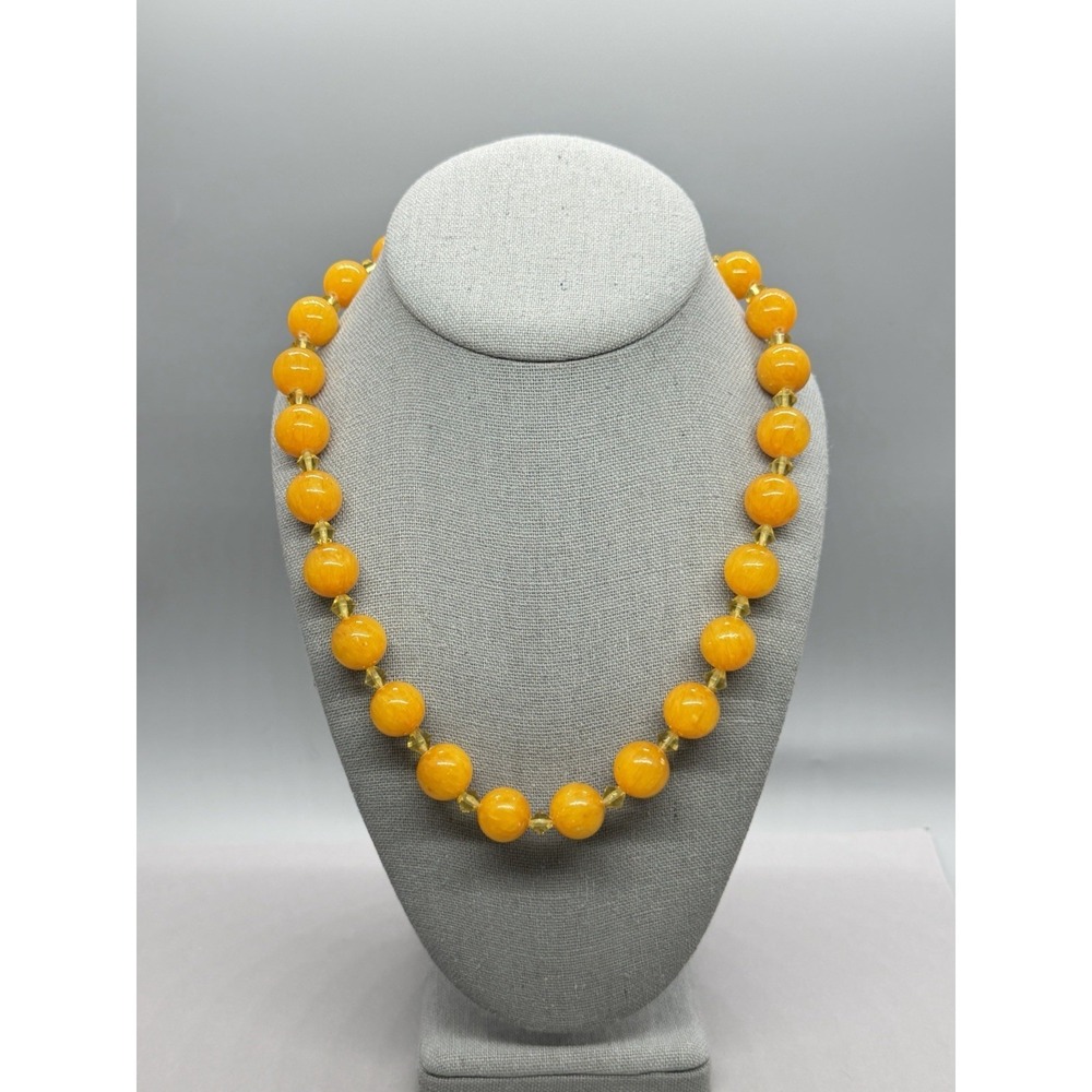 Yellow Round Glass Beaded Necklace 20" Egg Yolk Yellow